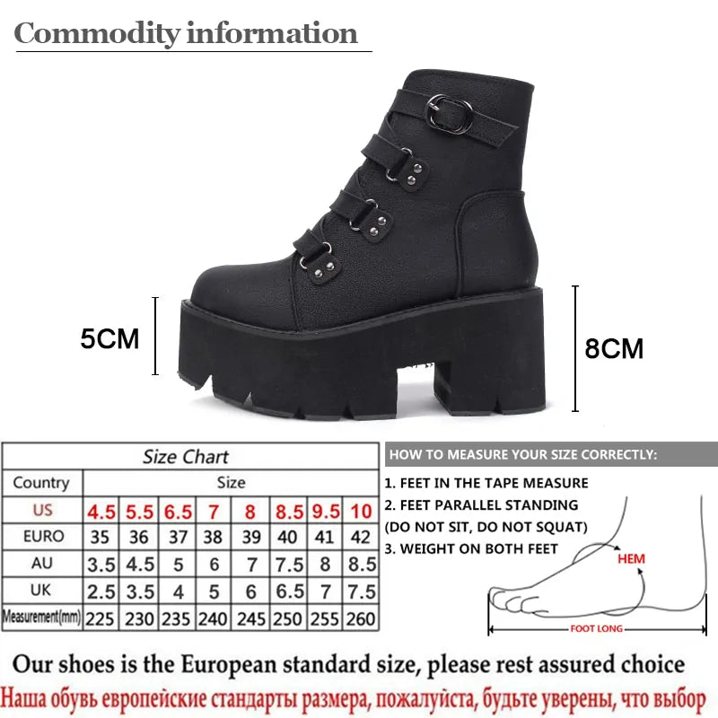 Platform Boots Rubber Sole Buckle Black