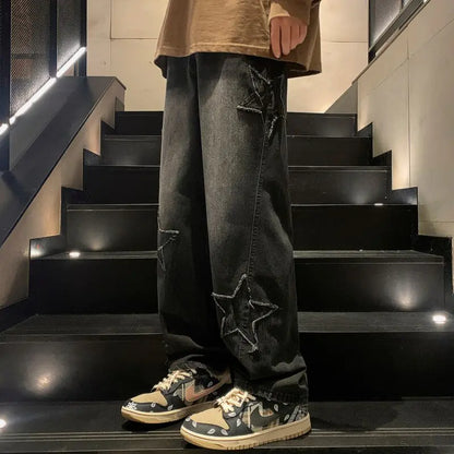 Y2K Vintage Men Korean Blue Streetwear