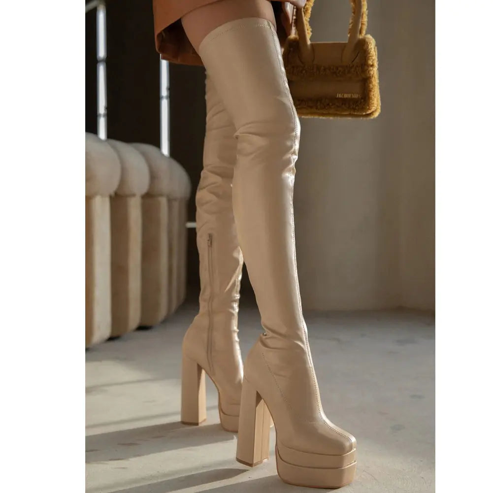 Platform High Heeled Women Over The Knee High Boots