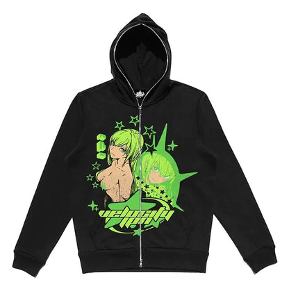 Zip-Up Hoodie featuring captivating Y2K anime graphics