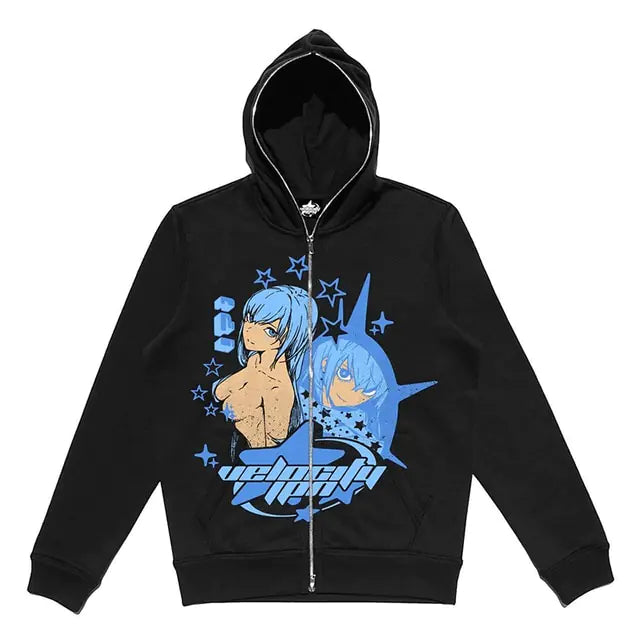 Zip-Up Hoodie featuring captivating Y2K anime graphics