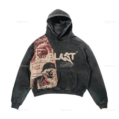 Y2K-inspired Gothic Alphabet Blast Print Hoodie for Men's Streetwear