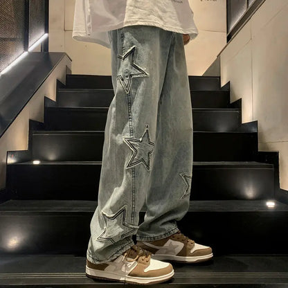 Y2K Vintage Men Korean Blue Streetwear